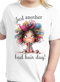 Image 6 of  Bad Hair Day Tee - Kids Youth Teen Girls Green and Blue Funny Wild Hairstyle T-shirt