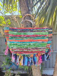 Image 2 of Frill Sari Tote Bag with Bamboo Handles 