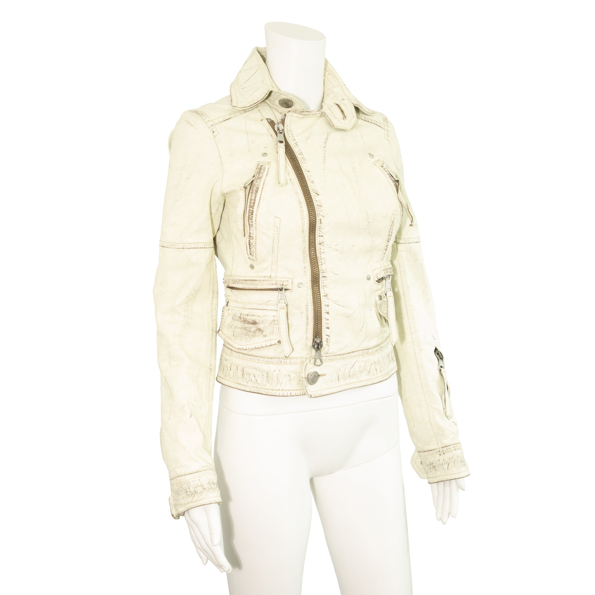 Image of Dsquared2 2004 Runway White Leather Biker Jacket