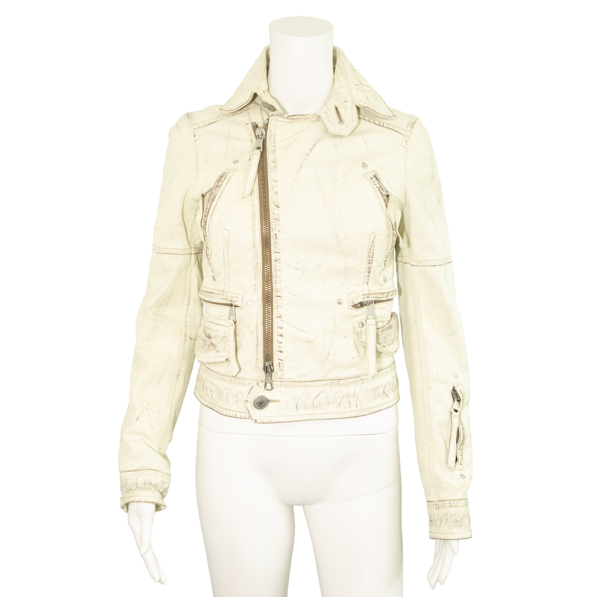 Image of Dsquared2 2004 Runway White Leather Biker Jacket