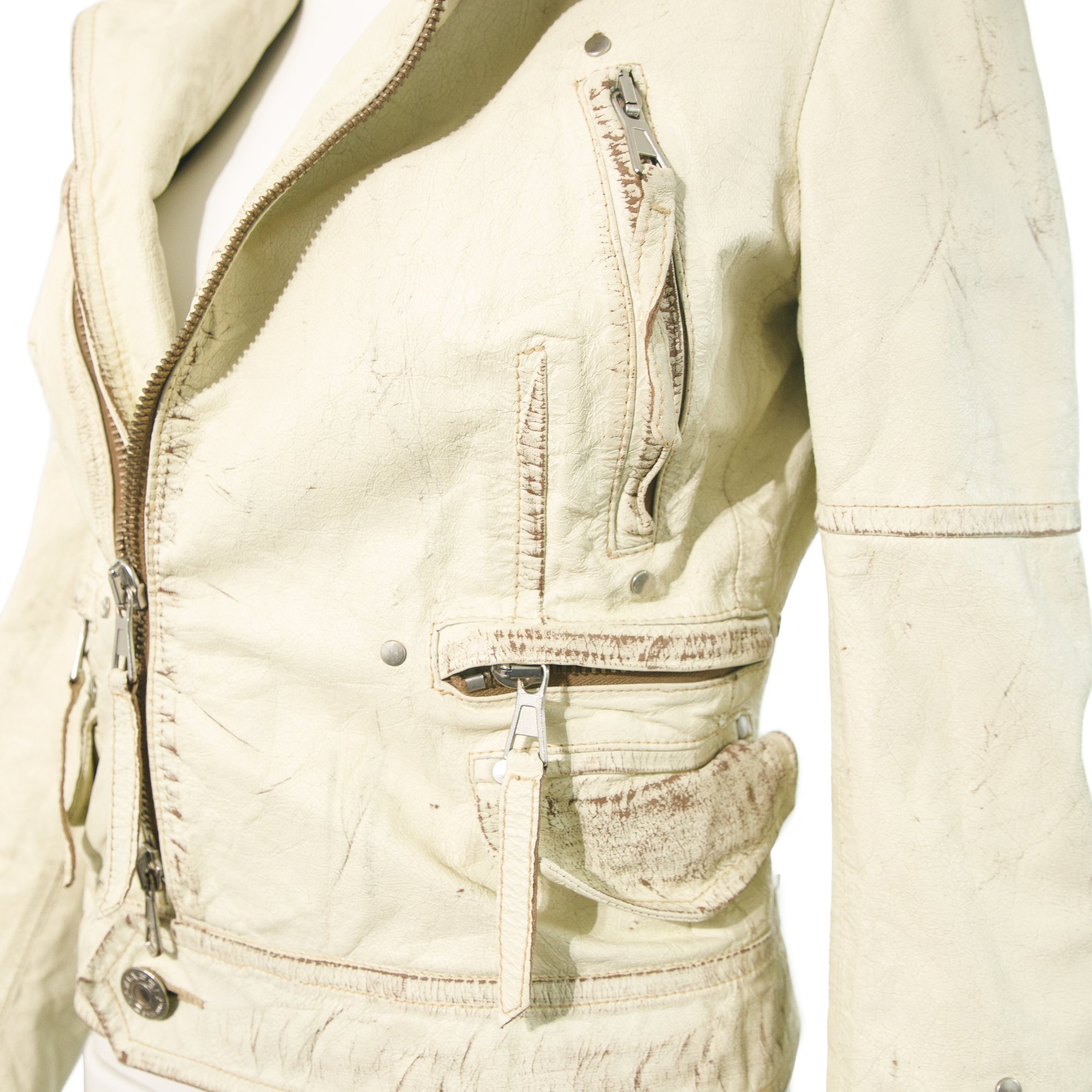 Image of Dsquared2 2004 Runway White Leather Biker Jacket