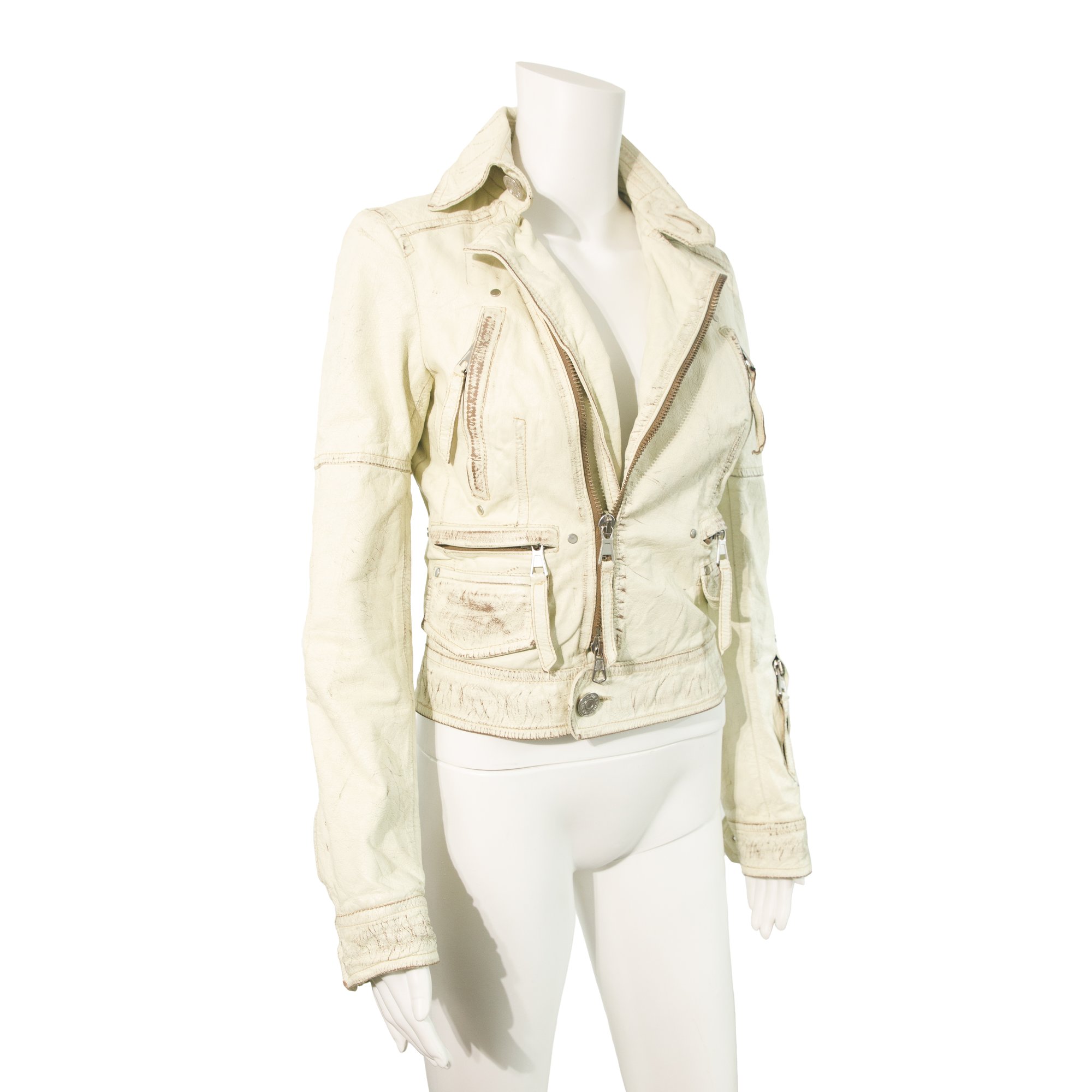 Image of Dsquared2 2004 Runway White Leather Biker Jacket