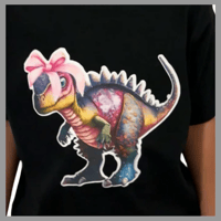 Image 4 of Velociraptor Tee - With or Without Bow Kids Youth Girls and Boys Black Cute Dinosaur T-shirt