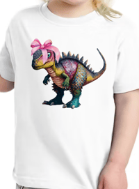 Image 9 of Velociraptor Tee - With or Without Bow Kids Youth Girls and Boys Black Cute Dinosaur T-shirt