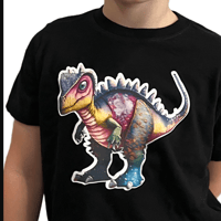 Image 5 of Velociraptor Tee - With or Without Bow Kids Youth Girls and Boys Black Cute Dinosaur T-shirt