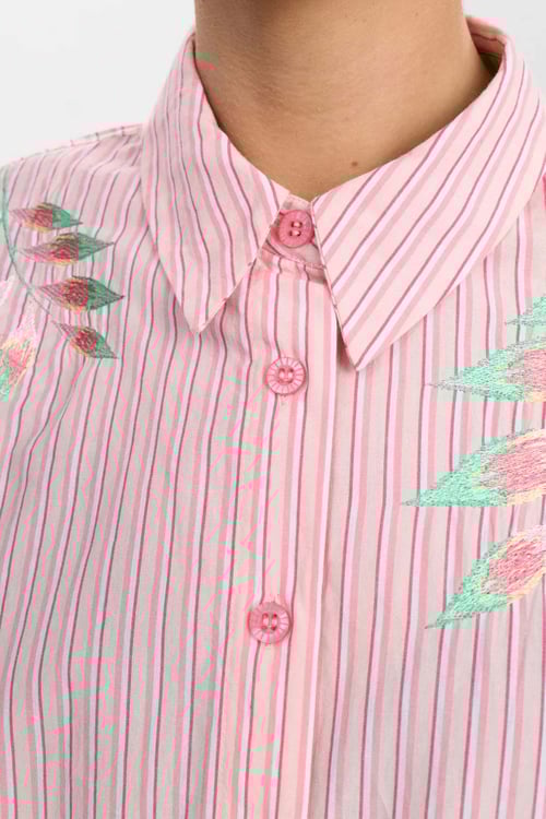 Image of 1-Camisa NUULLA rayas rosas bordado