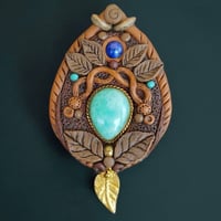 Image 1 of Earthy Brass Leaf Amazonite & Sapphire Pendant