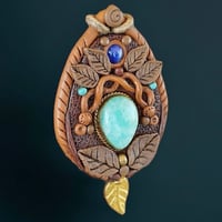 Image 2 of Earthy Brass Leaf Amazonite & Sapphire Pendant