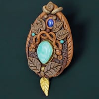 Image 3 of Earthy Brass Leaf Amazonite & Sapphire Pendant