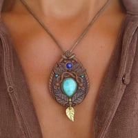 Image 6 of Earthy Brass Leaf Amazonite & Sapphire Pendant