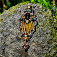 Image 1 of Tiger's Eye & Obsidian Steampunk Tribal Pendant