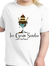 Image 4 of "What Are You Making?" Book Tee - Kids Girls and Boys Blue Tiedye - Ice Cream Sundae with Mud Sauce