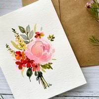 Image 2 of Hand painted watercolour Floral greeting card - Peony 