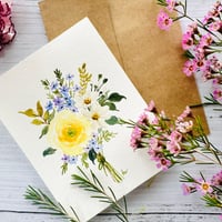 Image 3 of Hand painted watercolour Floral greeting card. Yellow Rose 