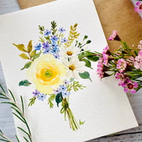 Image 2 of Hand painted watercolour Floral greeting card. Yellow Rose 