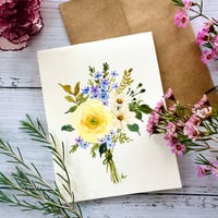 Image 1 of Hand painted watercolour Floral greeting card. Yellow Rose 