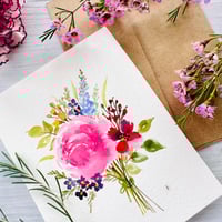 Image 2 of Hand painted watercolour Floral greeting card - Pink Rose