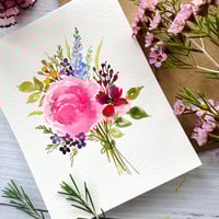 Image 1 of Hand painted watercolour Floral greeting card - Pink Rose