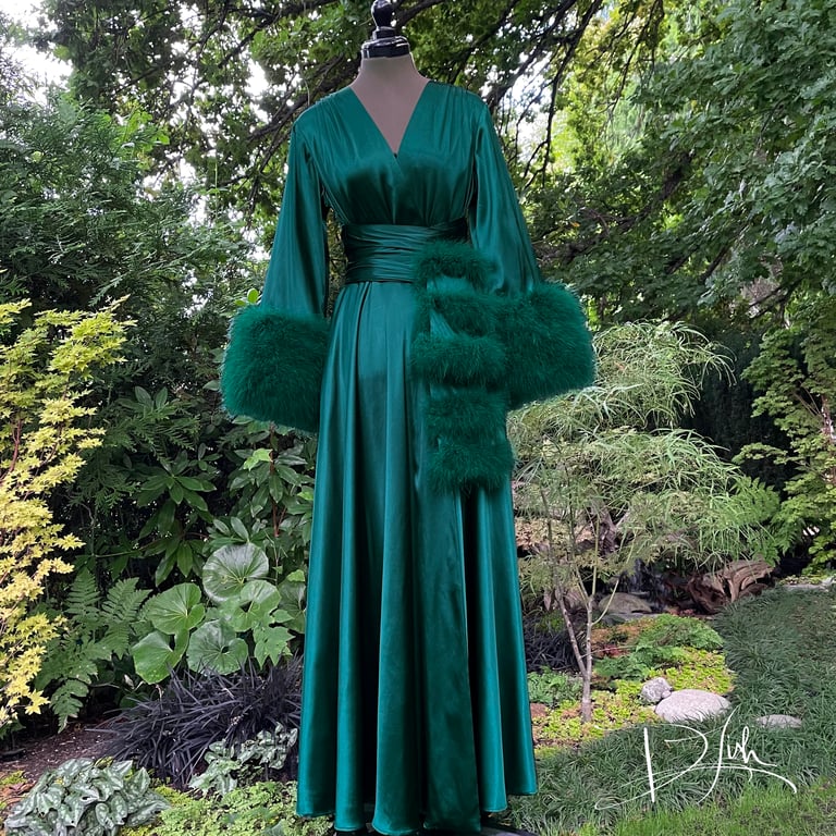 Forest Green Marabou-cuffed "Beverly" PRE-ORDER FOR JUNE