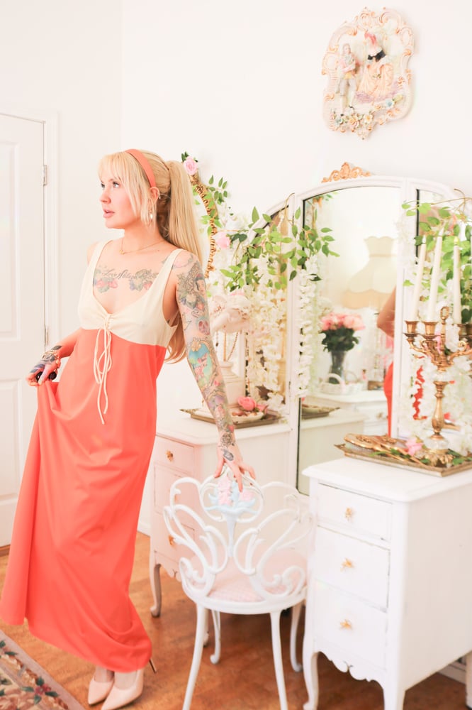 Image of Vintage 1960s Gaymode JCPenneys Bright Orange Nightgown (Large)