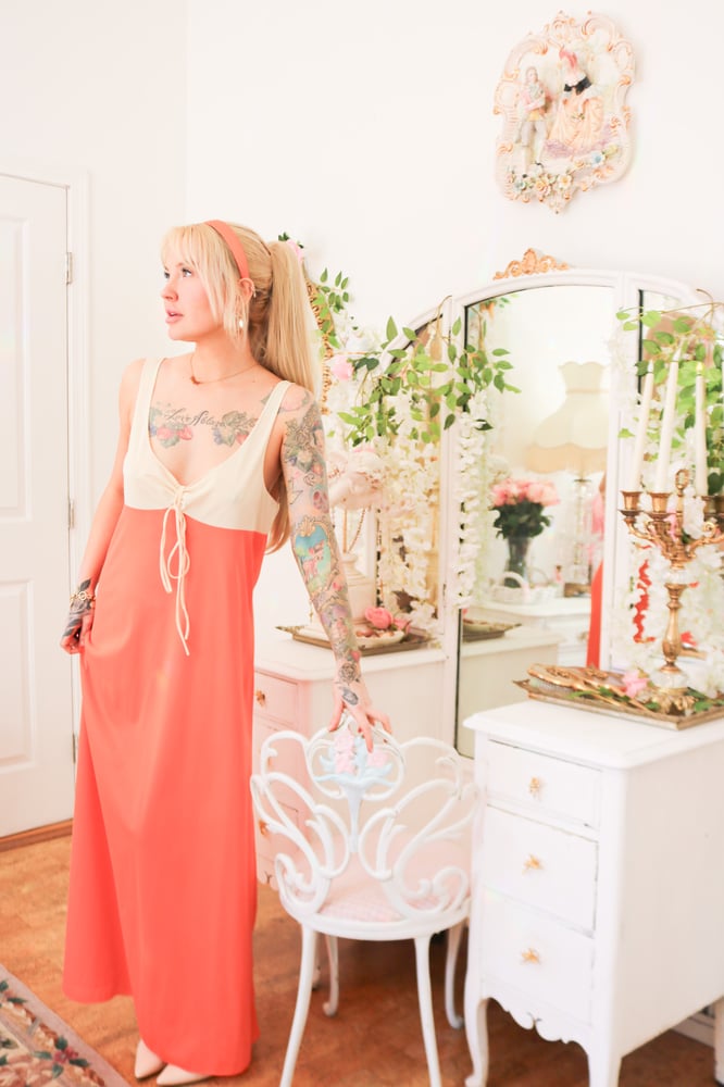 Image of Vintage 1960s Gaymode JCPenneys Bright Orange Nightgown (Large)