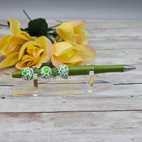 Image 2 of Green Cheetah Print Beaded Pen 