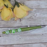Image 3 of Green Cheetah Print Beaded Pen 