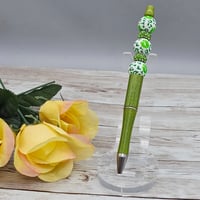 Image 1 of Green Cheetah Print Beaded Pen 