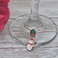 Image 2 of Snowman with Broom Wine Glass Charm 