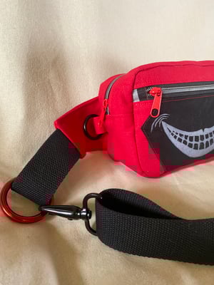 Image of Bright Red fanny pack with Grinning patch