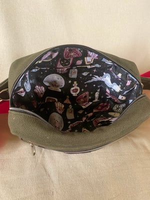 Image of Dark Olive fanny pack with with Vampire patch