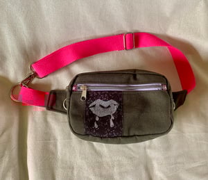 Image of Dark Olive fanny pack with with Vampire patch