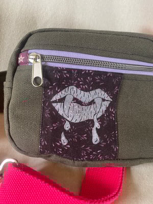 Image of Dark Olive fanny pack with with Vampire patch