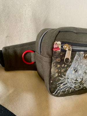Image of Dark Olive fanny pack with Cat patch