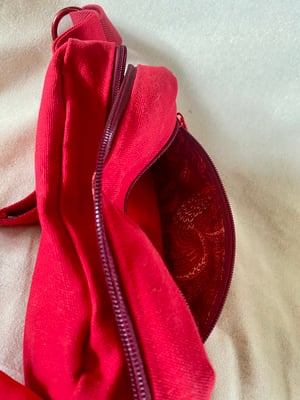 Image of Bright Red fanny pack with Mushroom and Esoteric Eye patches