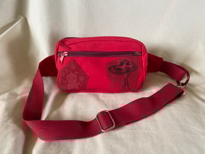 Image of Bright Red fanny pack with Mushroom and Esoteric Eye patches