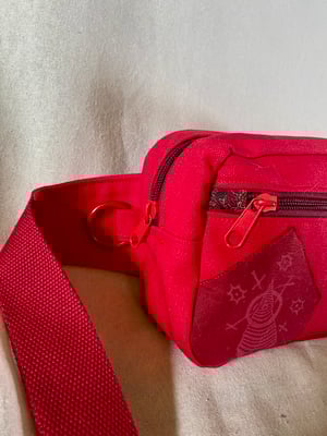 Image of Bright Red fanny pack with Mushroom and Esoteric Eye patches