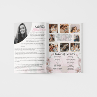 Image 3 of 4 Page Funeral Program Template | Floral White and Pink 11x17 | Fully Editable Canva