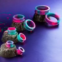 Image 1 of Thicker Silicone Tunnels - Marbled Pink & Green - Single or Pair - 4MM - 50MM - Big Sizes - Gauge 