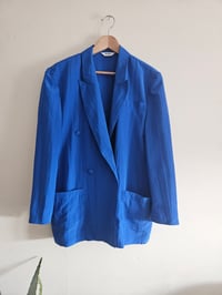 Image 2 of PRISSY VINTAGE Oversized Royal blue crinkle blazer jacket 
