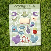Image 1 of COTTAGECORE Sticker Sheet, Cute Cottage Animals and Objects for Journaling &amp; Planner, 6" x 4.5"