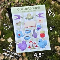 Image 2 of COTTAGECORE Sticker Sheet, Cute Cottage Animals and Objects for Journaling &amp; Planner, 6" x 4.5"