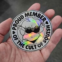 Image 3 of Celebrating Stretch Marks: Cult of Squish Sticker | Body Positivity Decal | Holographic Vinyl 2.75"