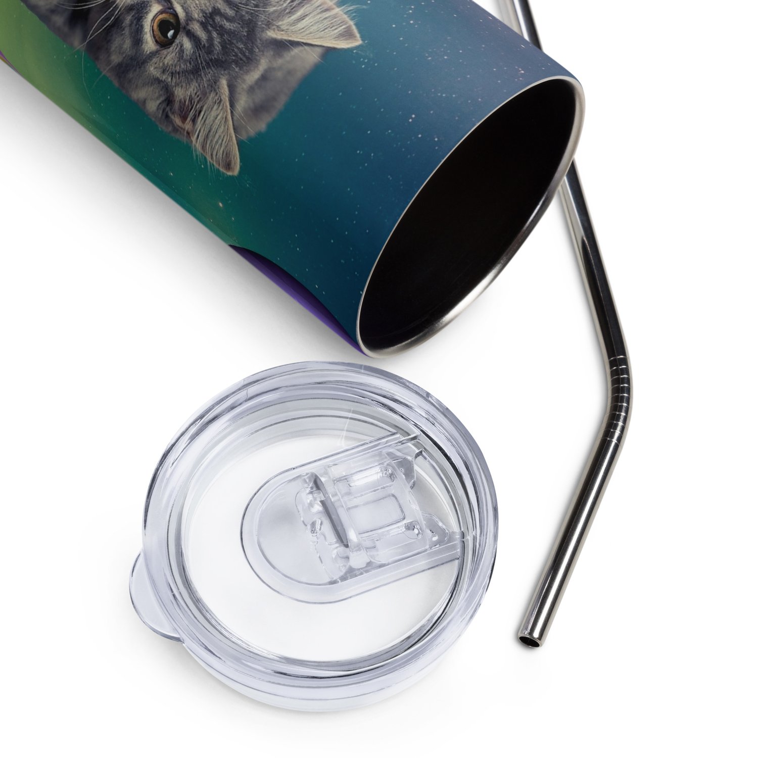 Image of Cat Flying through Space - Stainless Steel Tumbler - 20 oz