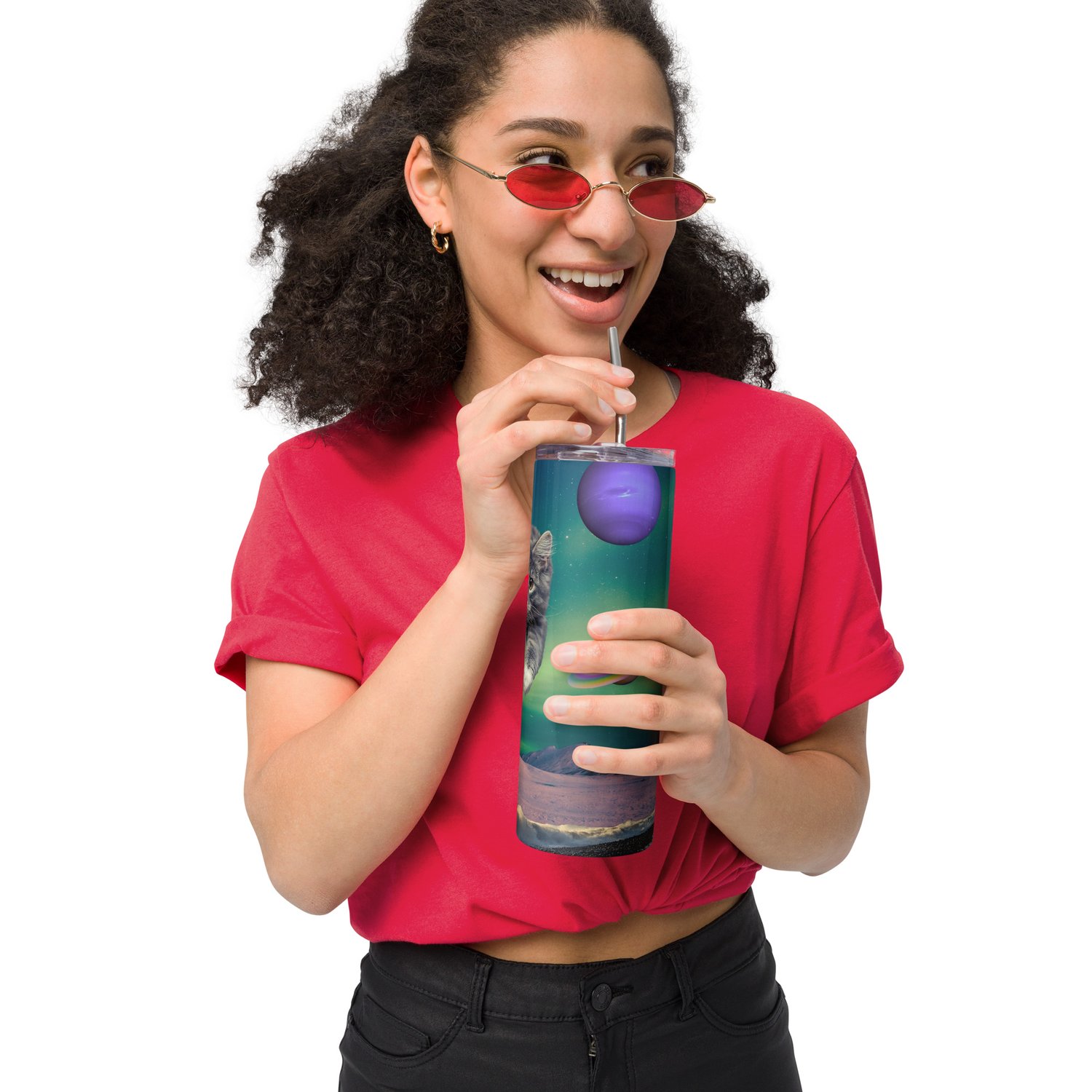 Image of Cat Flying through Space - Stainless Steel Tumbler - 20 oz