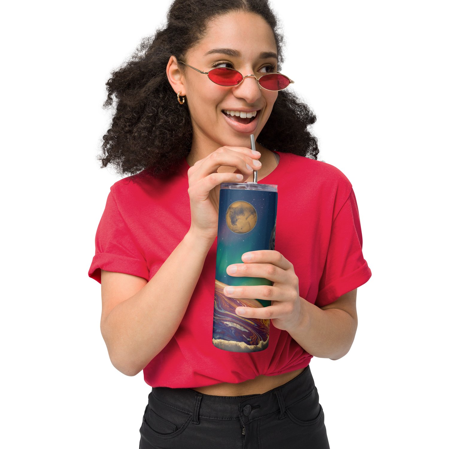 Image of Cat Flying through Space - Stainless Steel Tumbler - 20 oz
