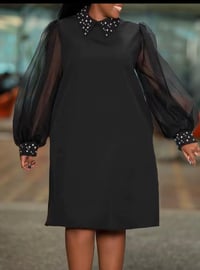 Image 1 of Long Mesh Sleeve Beaded Dress