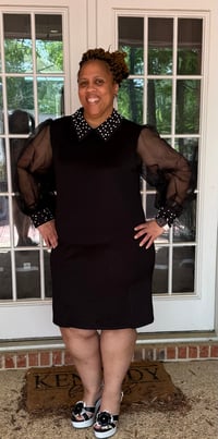 Image 2 of Long Mesh Sleeve Beaded Dress