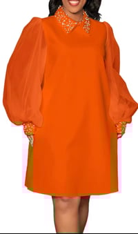 Image 3 of Long Mesh Sleeve Beaded Dress