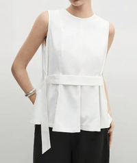 Image 1 of Sleeveless Belted Peplum Top – Crisp White
